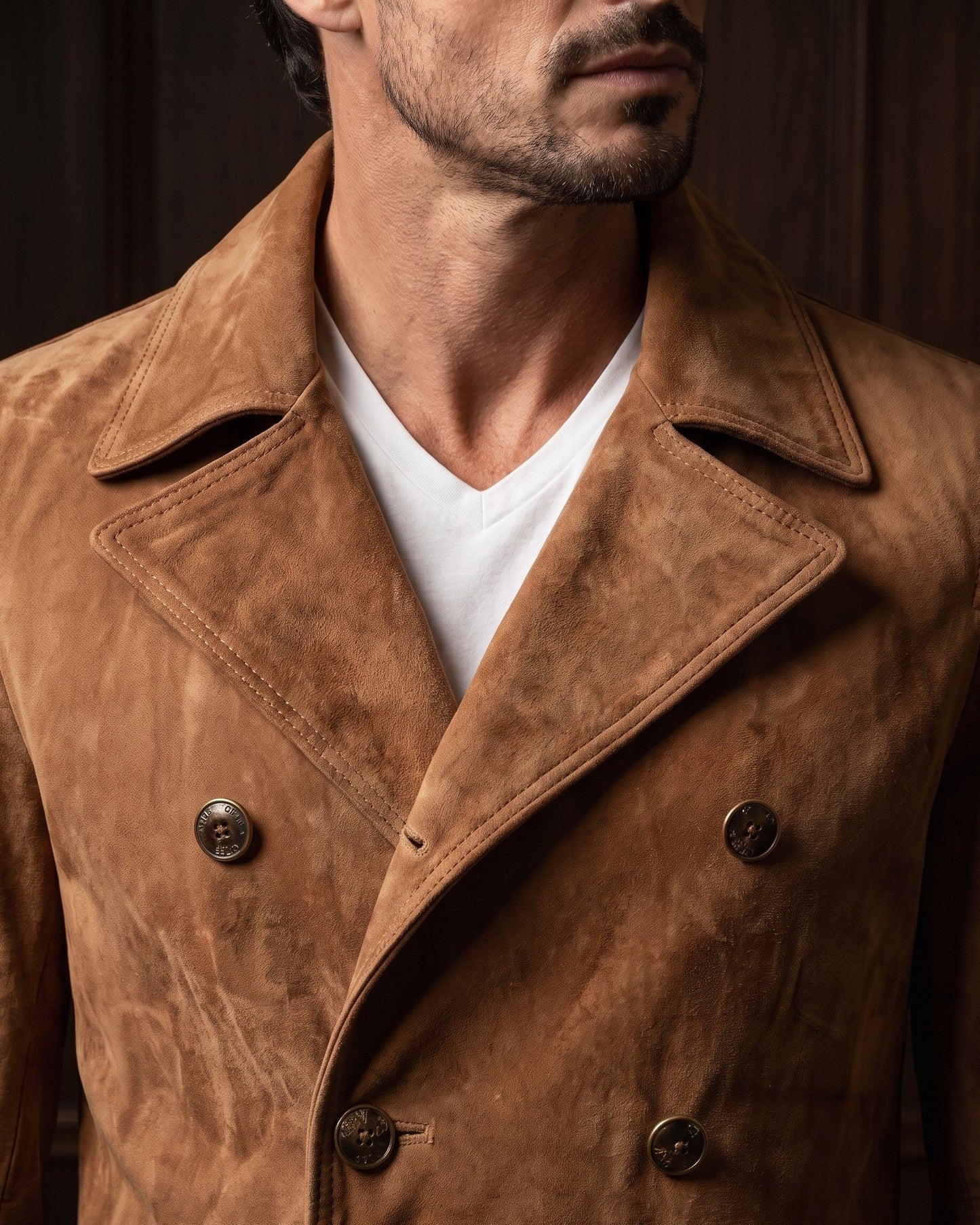 Ermanno Suede Leather Peacoat